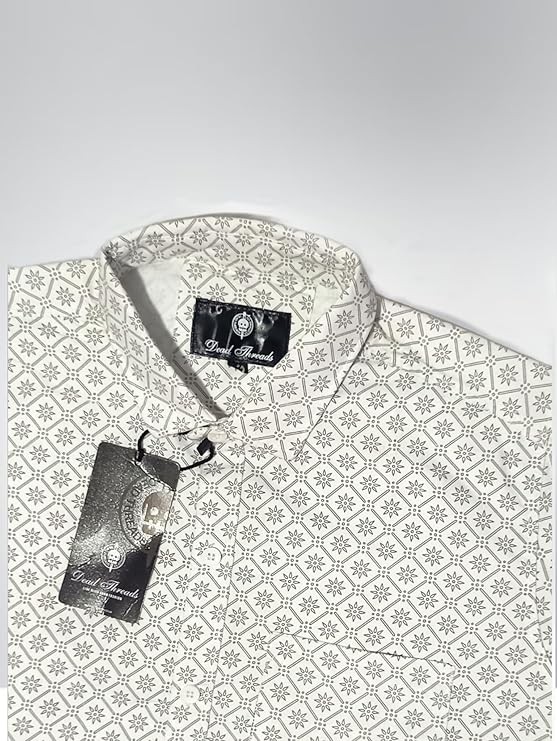 Men’s Cotton Textured Shirt Online – White Regular Fit Long Sleeve